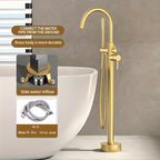 Brushed Brass Ceramic Valve Freestanding Tub Faucet