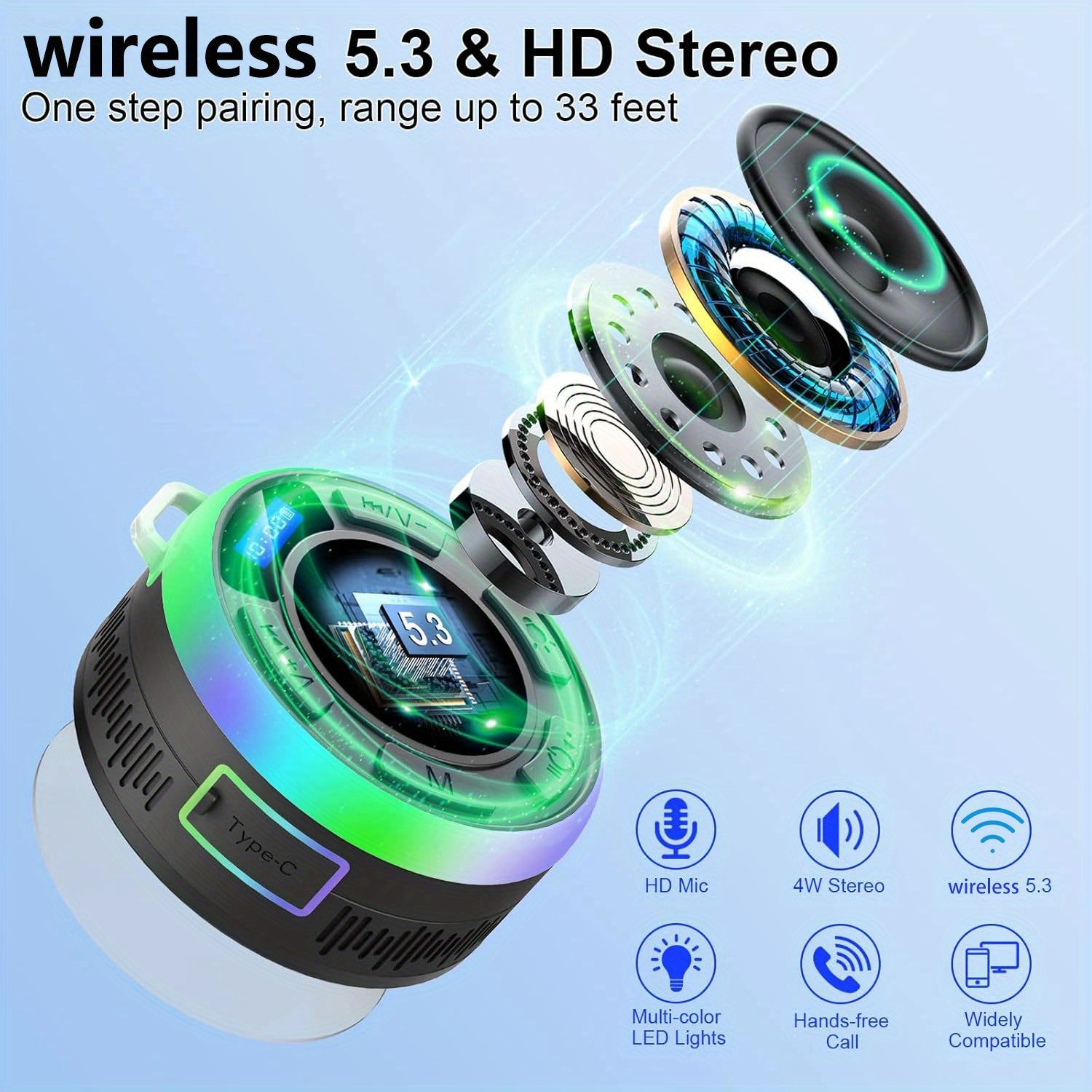 IPX7 Waterproof USB-C Rechargeable Bluetooth Shower Speaker