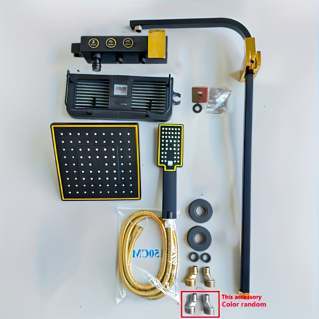 Black & Gold Three-Pressure Wall-Mount Shower Set
