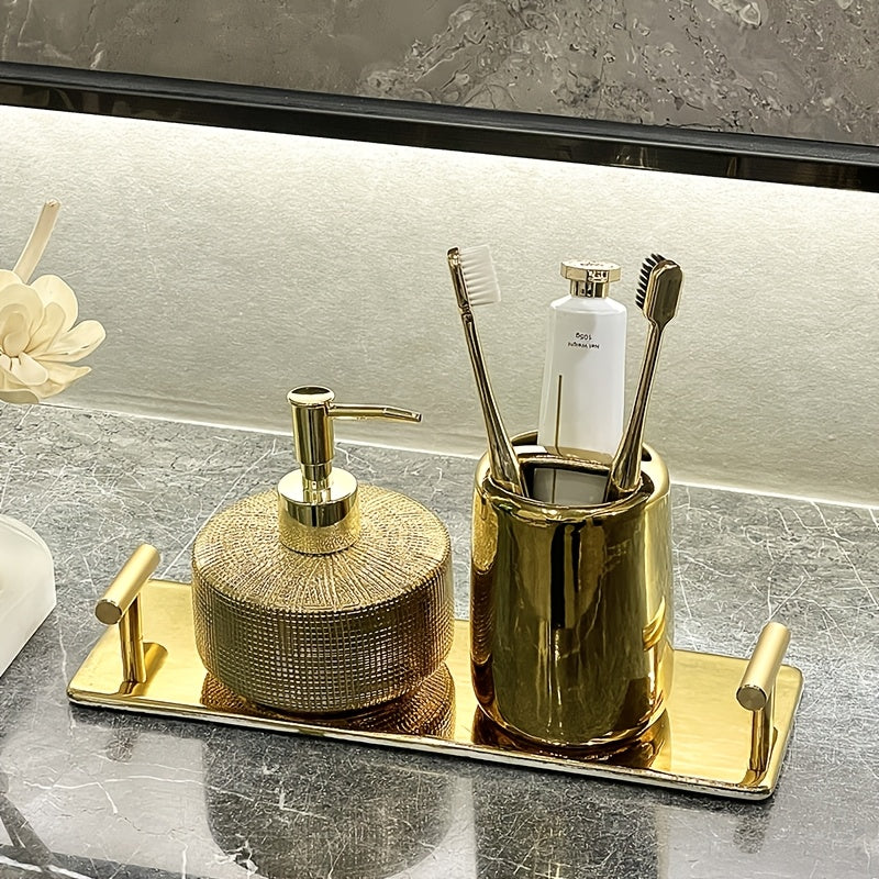 Luxury Golden Ceramic Bathroom Accessory Set (Set of 3)