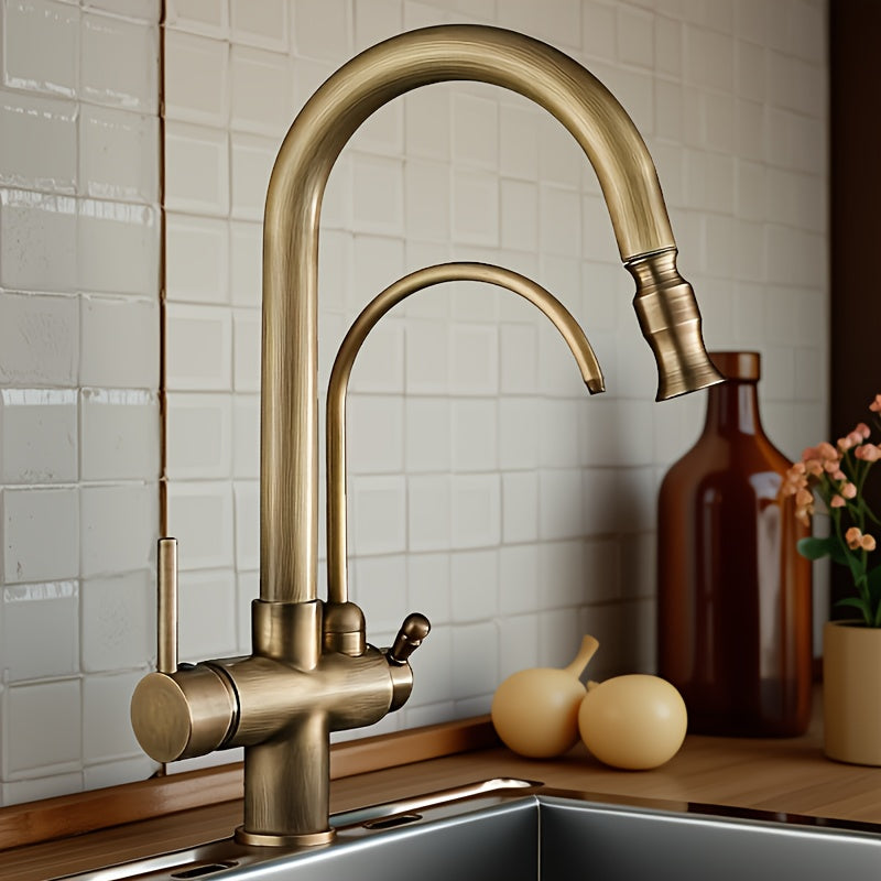 Brushed Brass 3-in-1 Pull-Out Kitchen Faucet (Single-Hole)