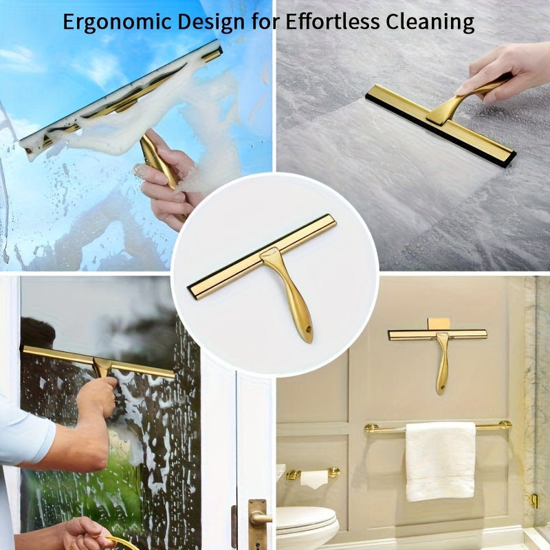 Brass & Stainless Steel Shower Squeegee (10-Inch, Square Hook)
