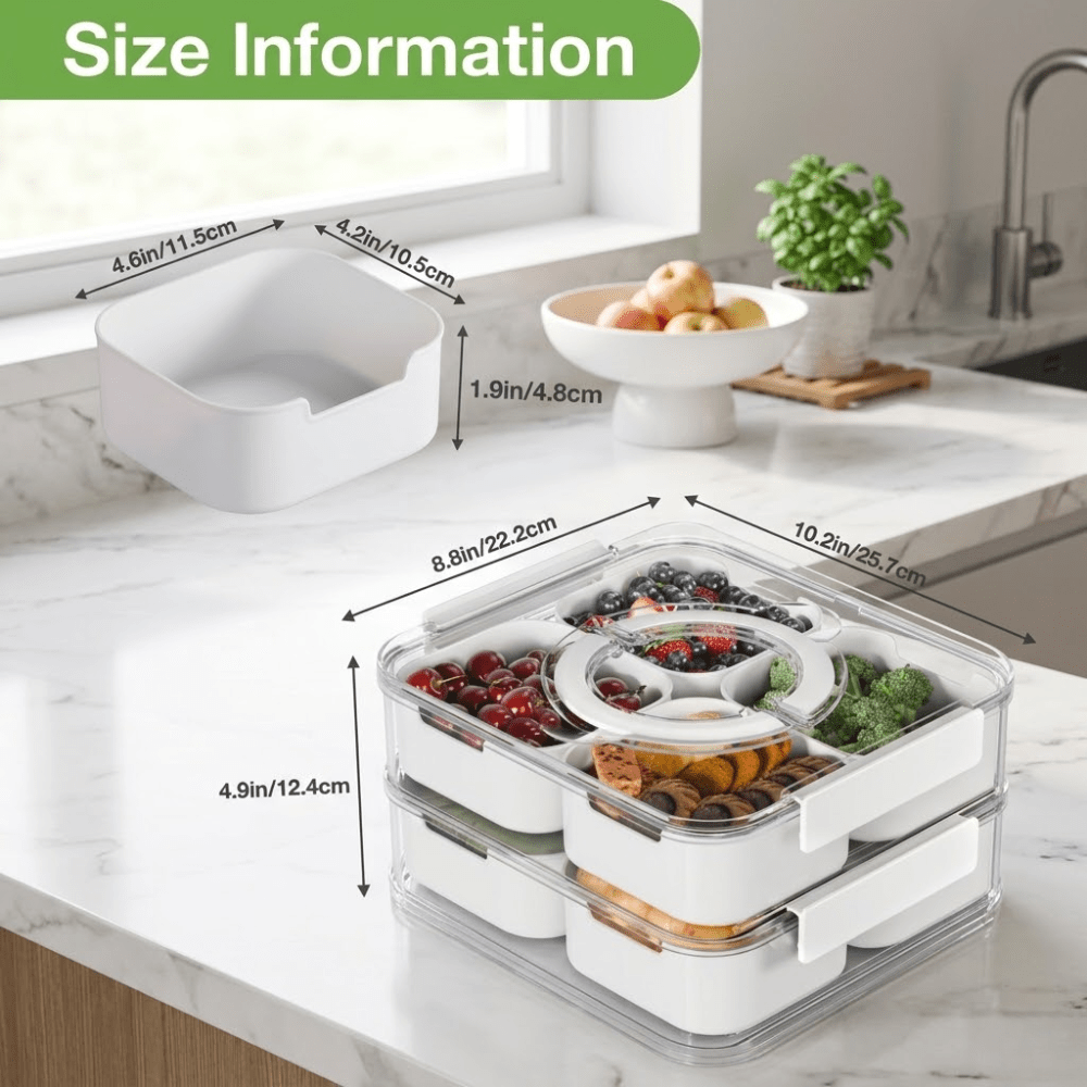 Stackable 2-Tier 8-Compartment Fridge Container (Foldable Handle)