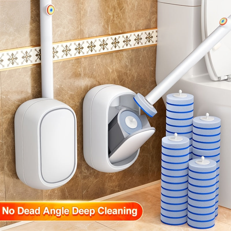 Hygienic Auto-Open/Close Wall-Mounted Toilet Brush Set (6 Replaceable Heads)