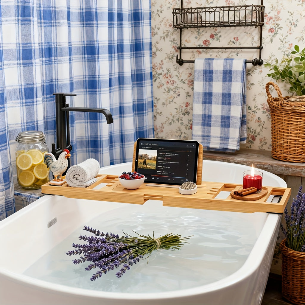 Retractable Bamboo Multi-Slot Bathtub Caddy