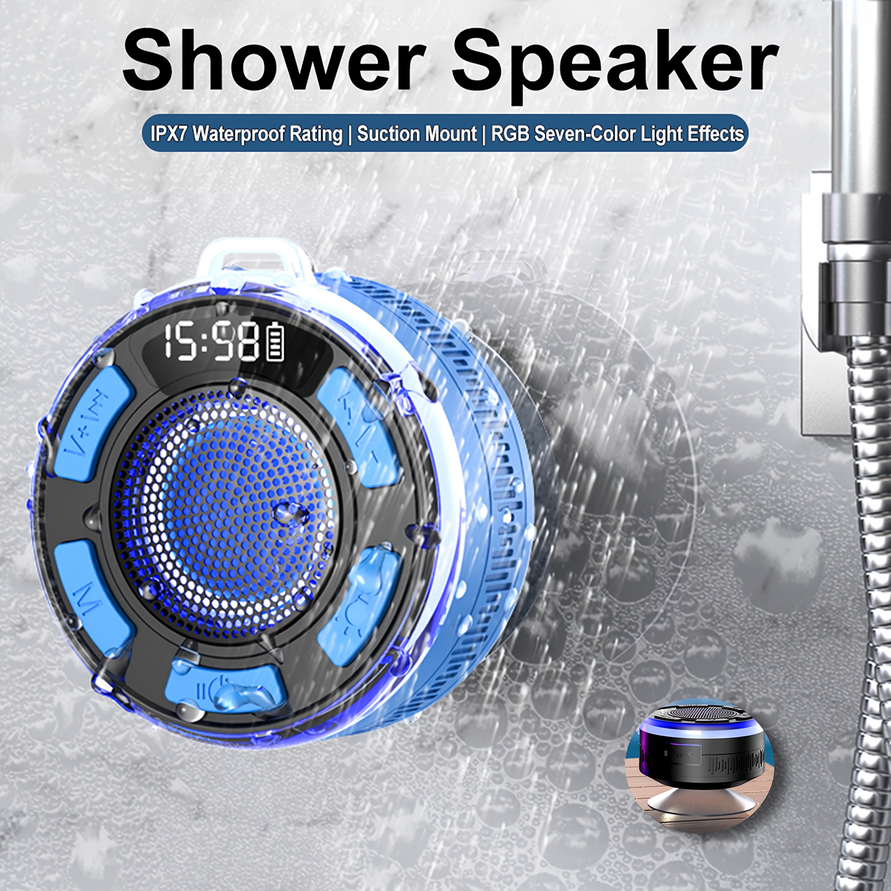 IPX7 Waterproof USB-C Rechargeable Bluetooth Shower Speaker