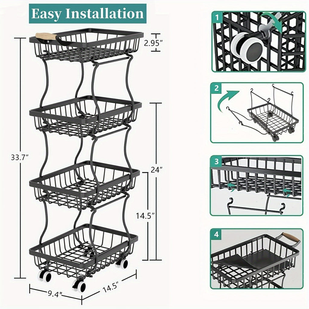Stackable Metal Fruit & Veg Basket (4/5-Layer, Wheels)