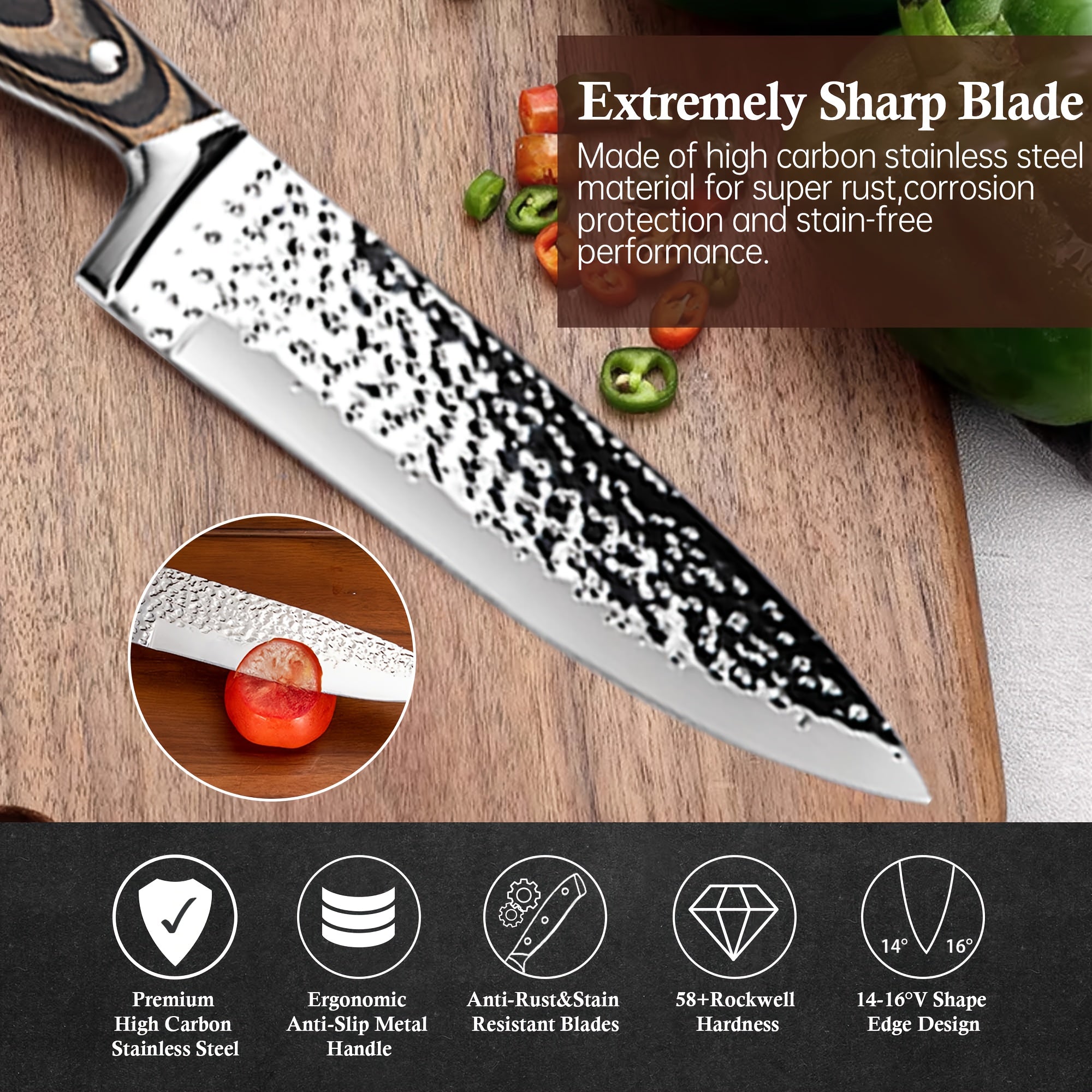 High-Carbon 304 Stainless Steel & Dishwasher-Safe Knife Set (15-Piece)