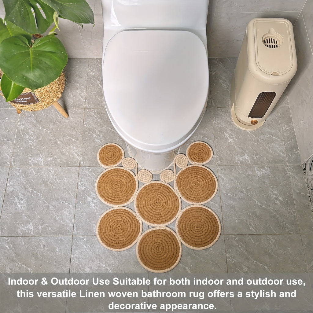Handwoven Linen Non-Slip Toilet Rug & Bath Mat Set (Set of 2)