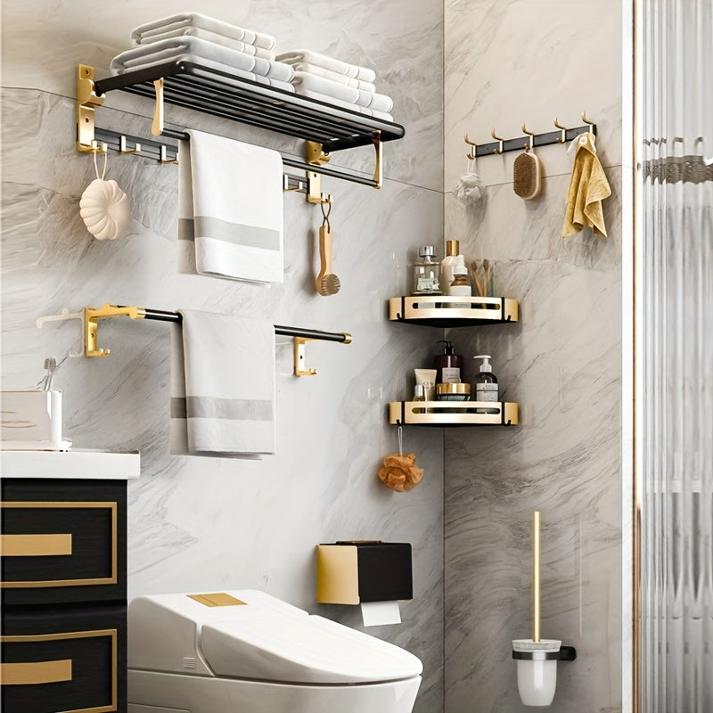 Space-Saving Aluminum Wall-Mounted Shelf & Towel Rack (3-Piece Set)