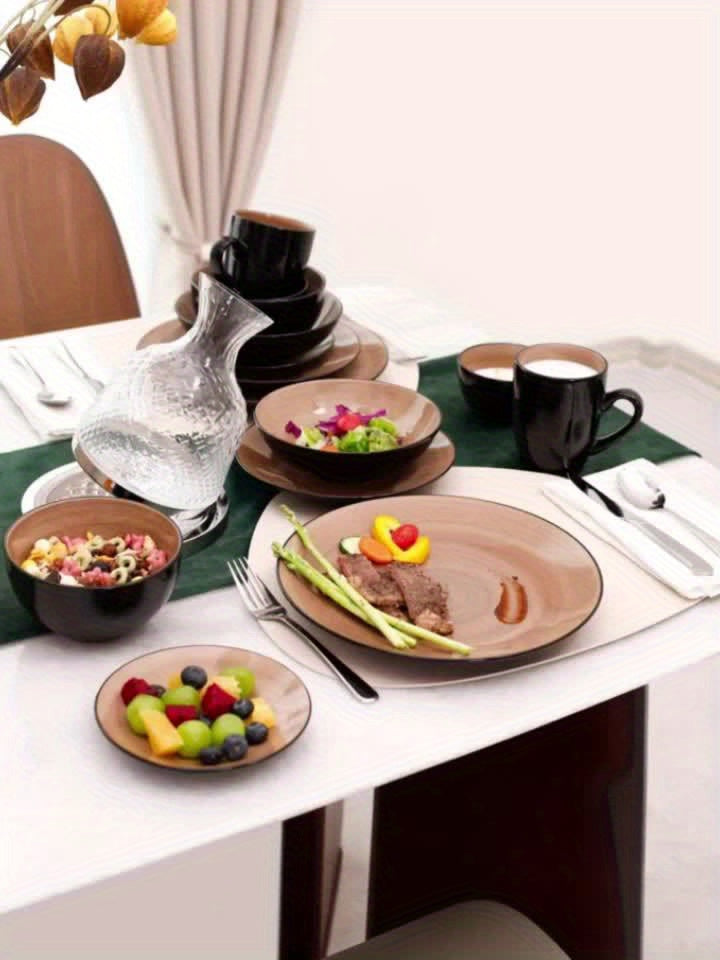 Hand-Brushed Square Stoneware Dinnerware Set (16-Piece)