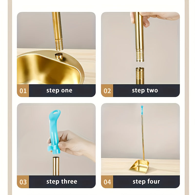 Gold-Finish Stainless Steel Standing Broom & Dustpan Set
