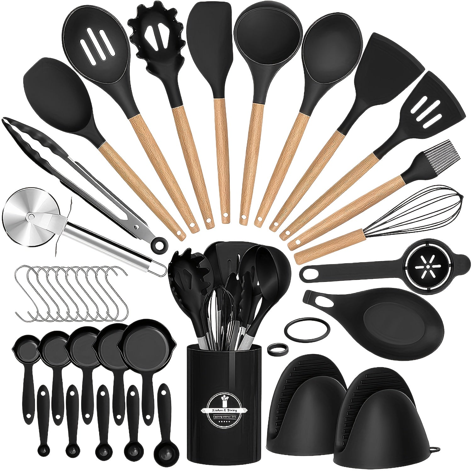 Heat-Resistant Silicone & Dishwasher-Safe Utensil Set (37/44 Pcs)