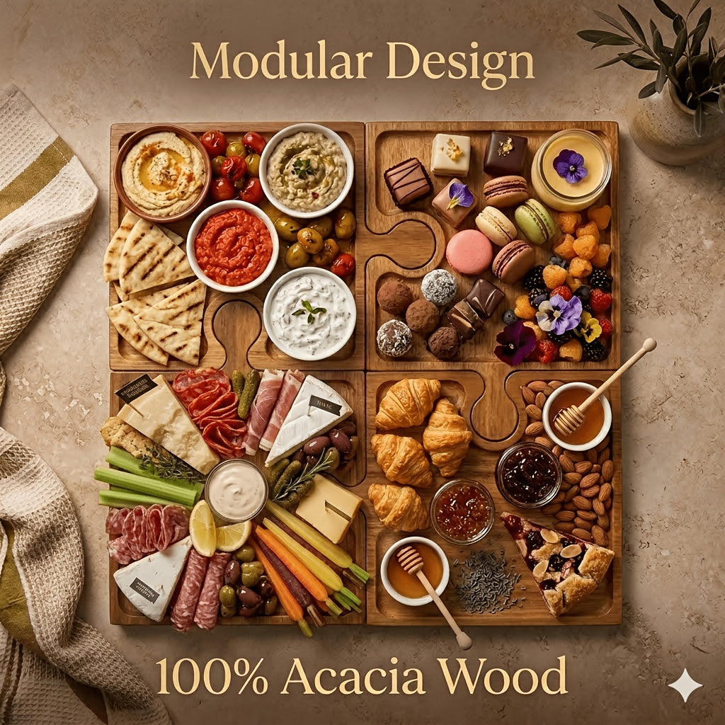 Interlocking Acacia Wood Charcuterie Boards (Set of 4)