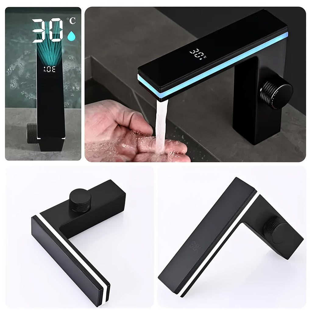 Hydroelectric LED Temperature Display Stainless Steel Bathroom Faucet (Single-Hole)