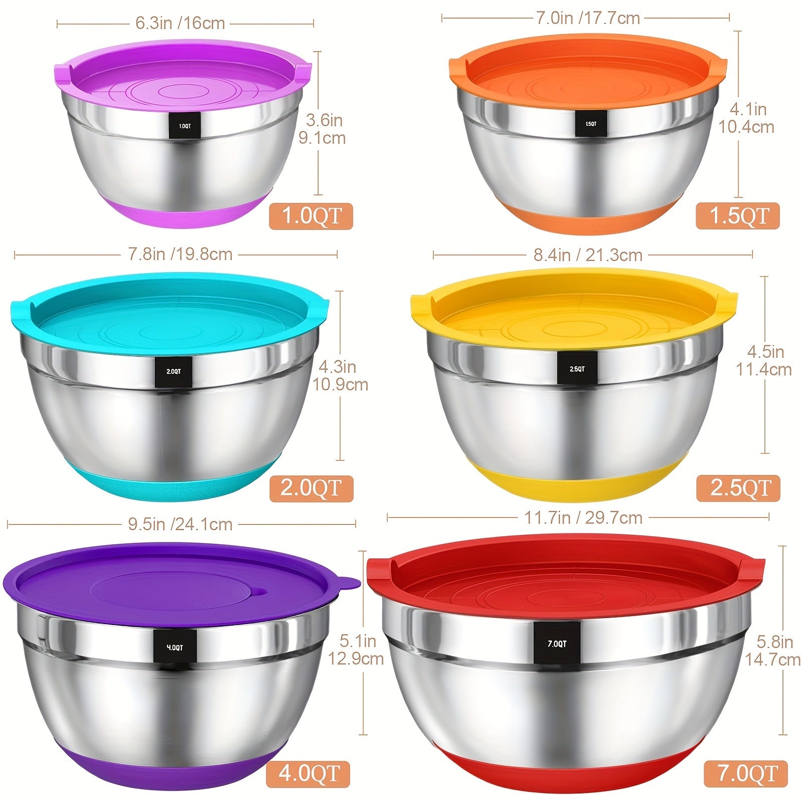 Stainless Steel Airtight & Non-Slip Mixing Bowl Set (26-Piece)