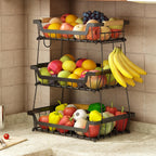 Dual-Tier Metal Countertop Fruit Basket (With Banana Hangers)