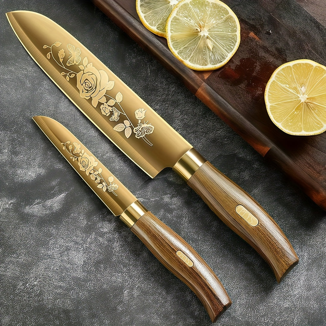 Titanium-Coated Alloy Steel Knife Set (7-Piece, Block & Sharpener)