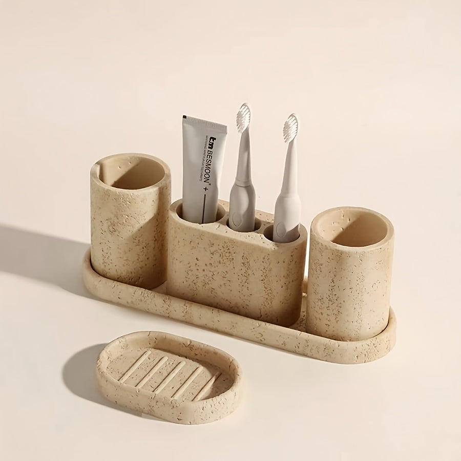 Textured Resin Three-Hole Toothbrush Holder