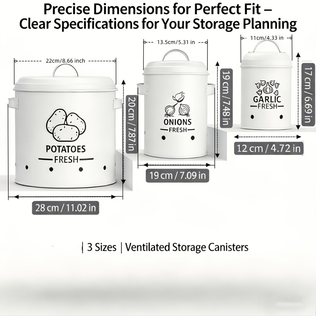 Ventilated Flip-Top Iron Vegetable Storage Jars (Set of 3)