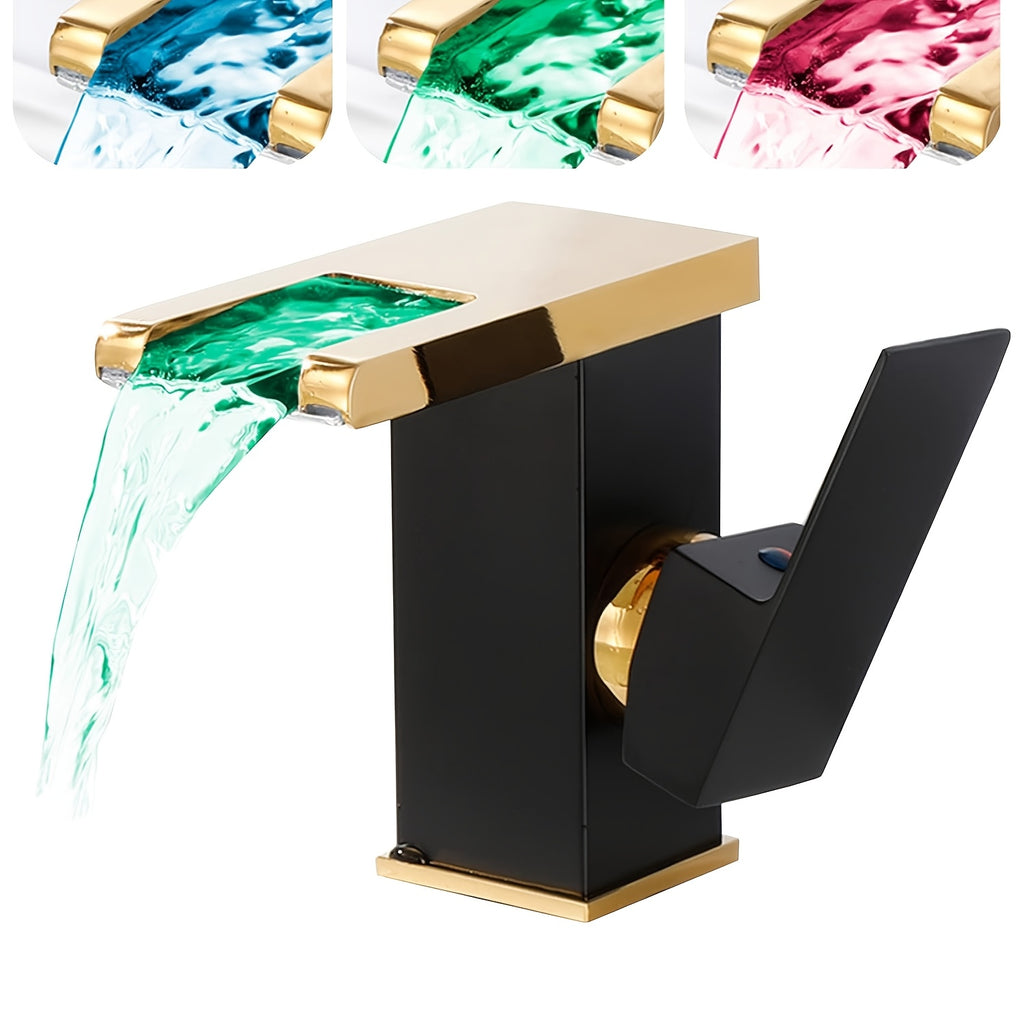 Hydroelectric RGB LED Brass Waterfall Bathroom Faucet (Single-Hole)