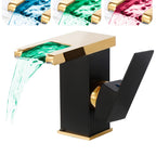 Hydroelectric RGB LED Brass Waterfall Bathroom Faucet (Single-Hole)