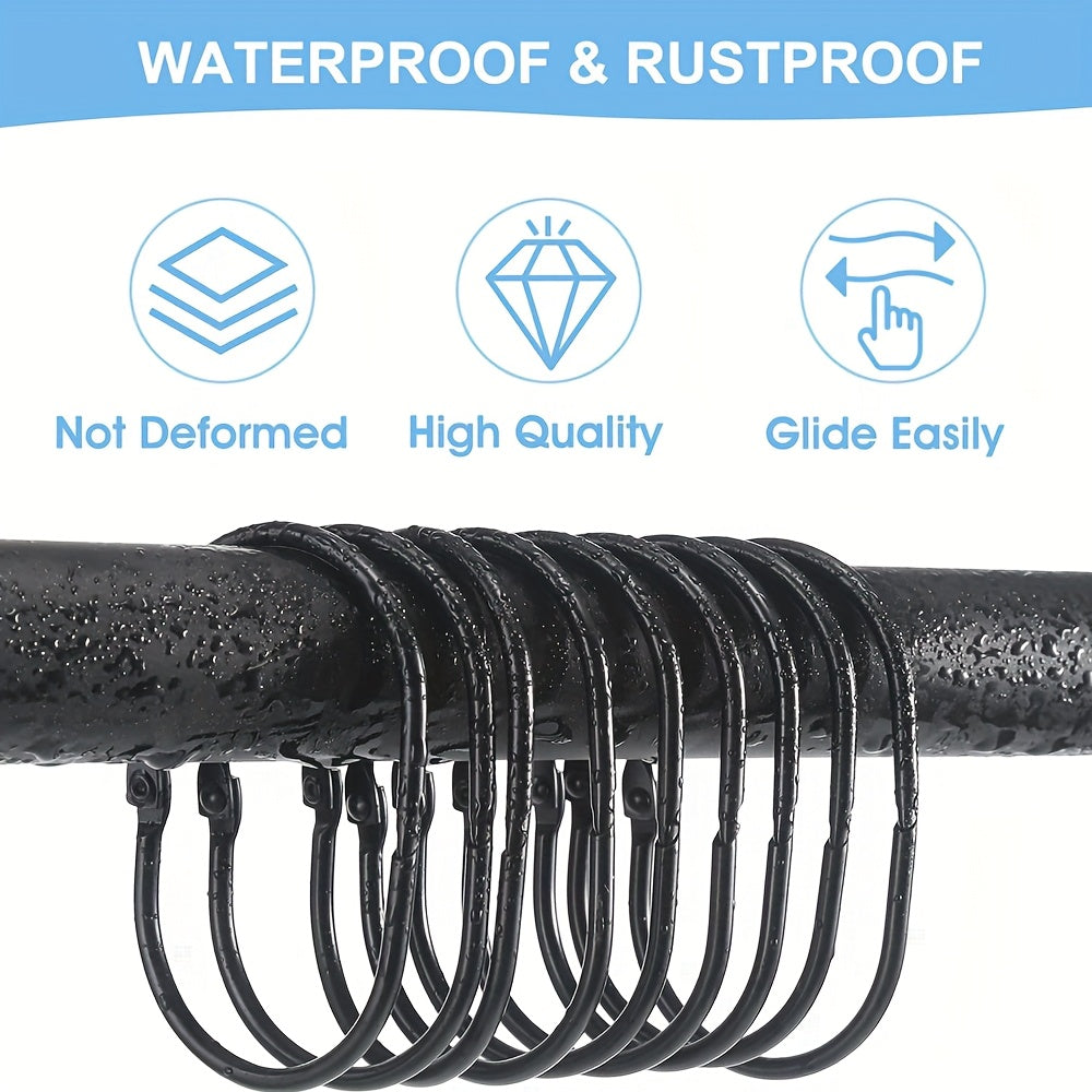 Rust-Resistant Anti-Tangle Oval Snap Shower Curtain Rings (Set of 13)