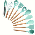 Heat-Resistant Silicone Utensil Set With Wooden Handles (10-Piece)