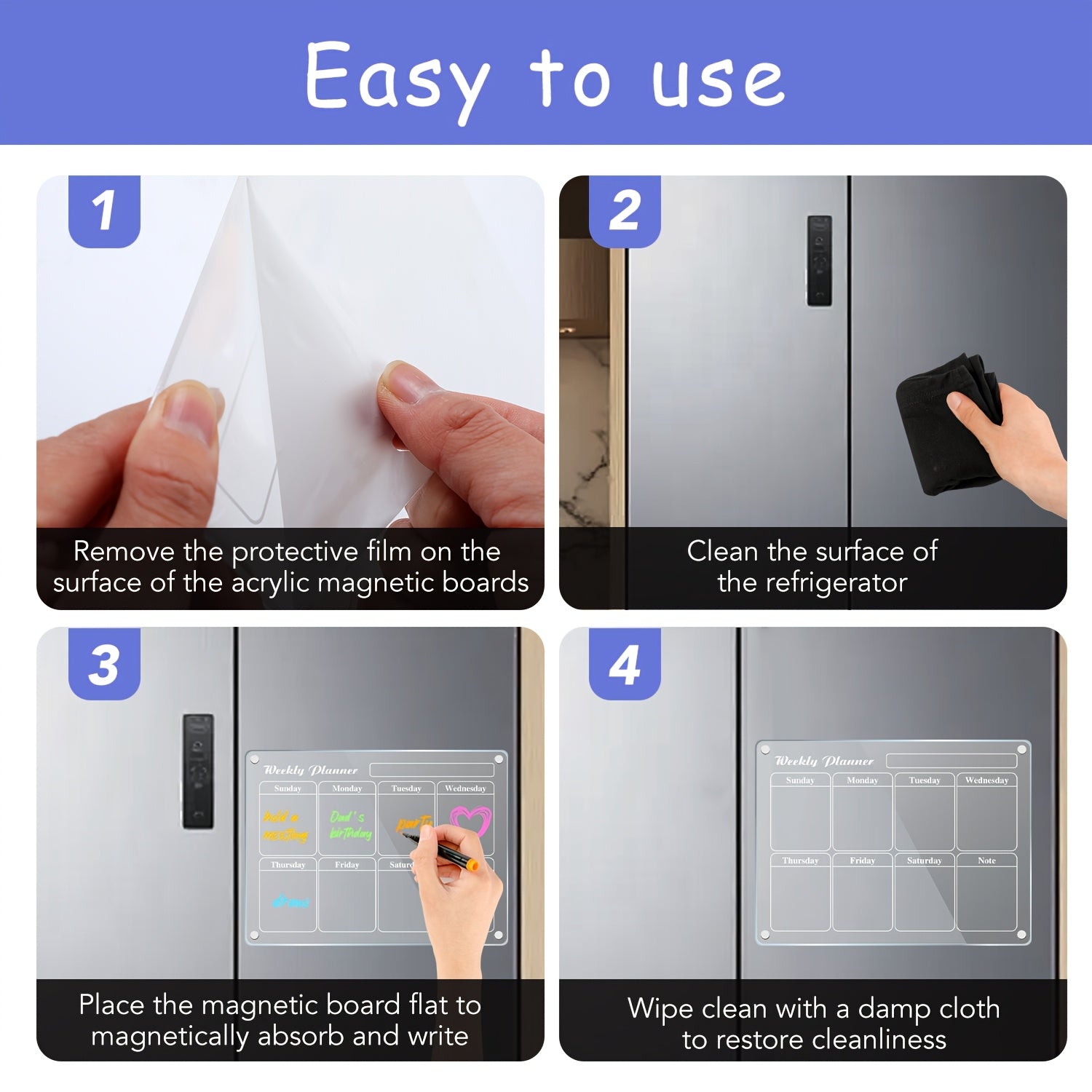 Clear Acrylic Magnetic Dry-Erase Fridge Calendar (With 6 Markers)
