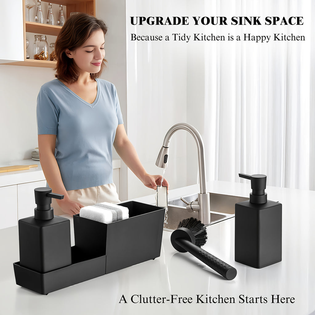 Dual Pump Countertop Soap Dispenser & Sponge Holder