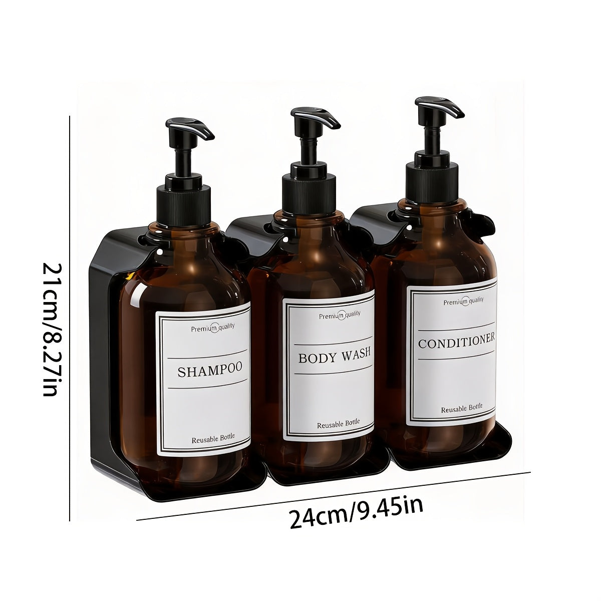 No-Drill & Easy-Refill 3-Chamber Shower Dispenser (16oz Chambers)