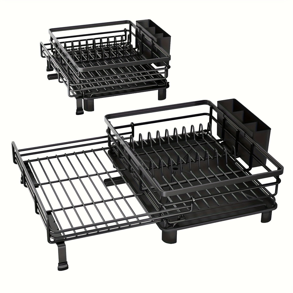 Extendable & Foldable Stainless Steel Dish Drying Rack (With Utensil Holder)