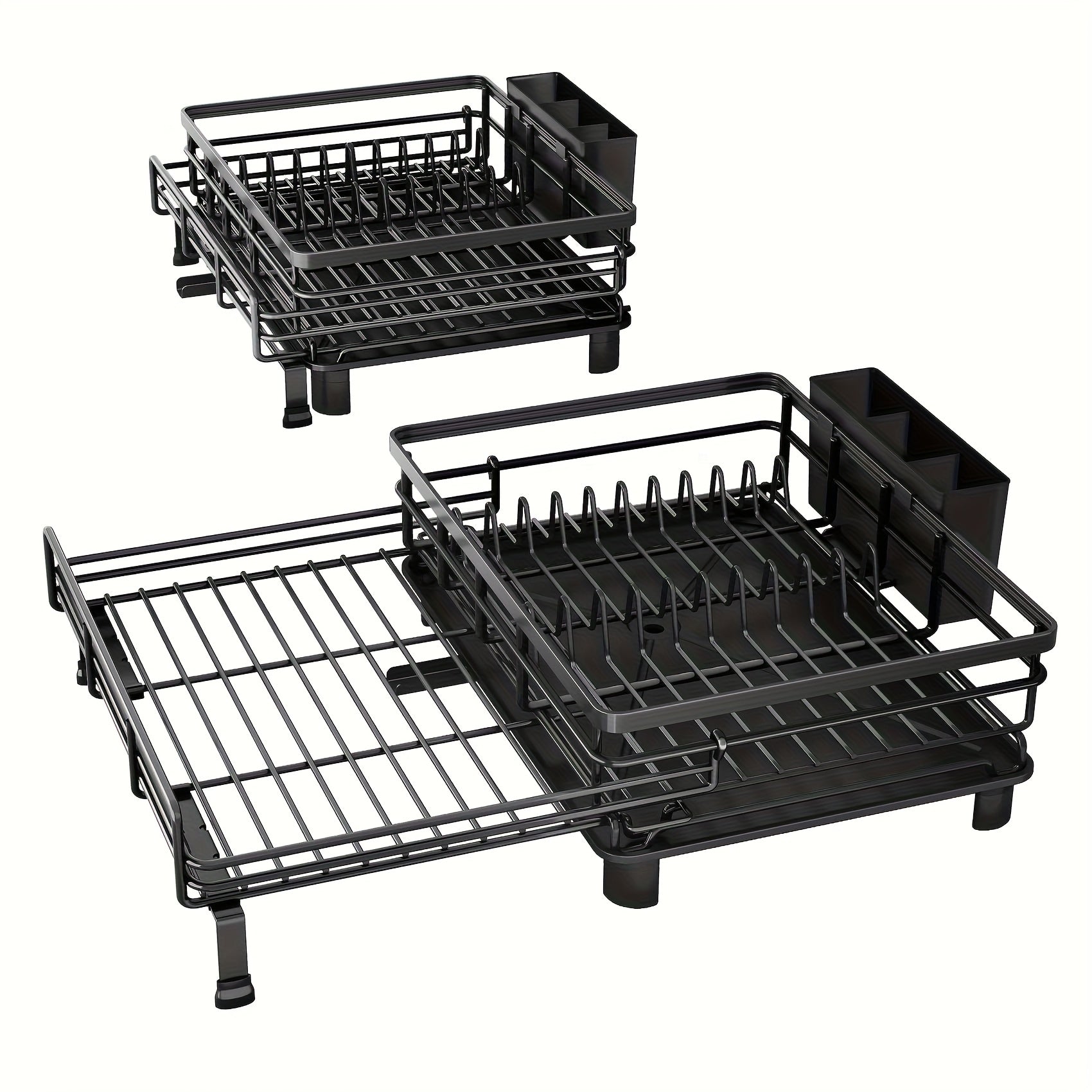 Extendable & Foldable Stainless Steel Dish Drying Rack (With Utensil Holder)