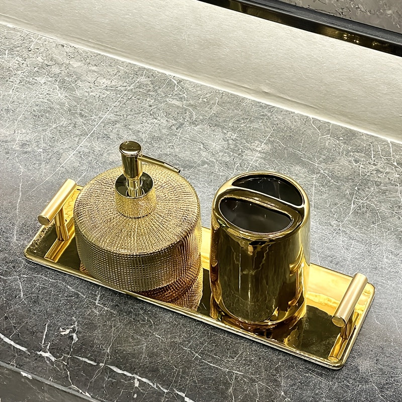 Luxury Golden Ceramic Bathroom Accessory Set (Set of 3)