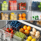 Transparent Food-Safe Easy-Grip Refrigerator Storage Bins (Set of 6)