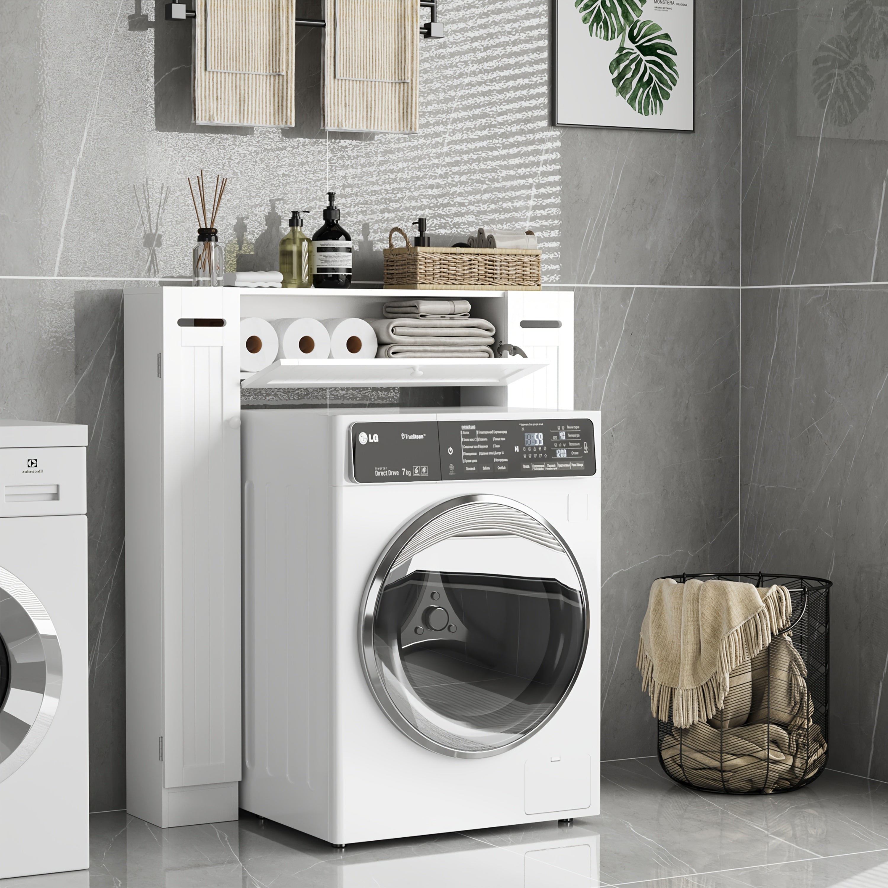 Space-Saving Adjustable Shelves & Toilet Paper Holder Over-Toilet Cabinet