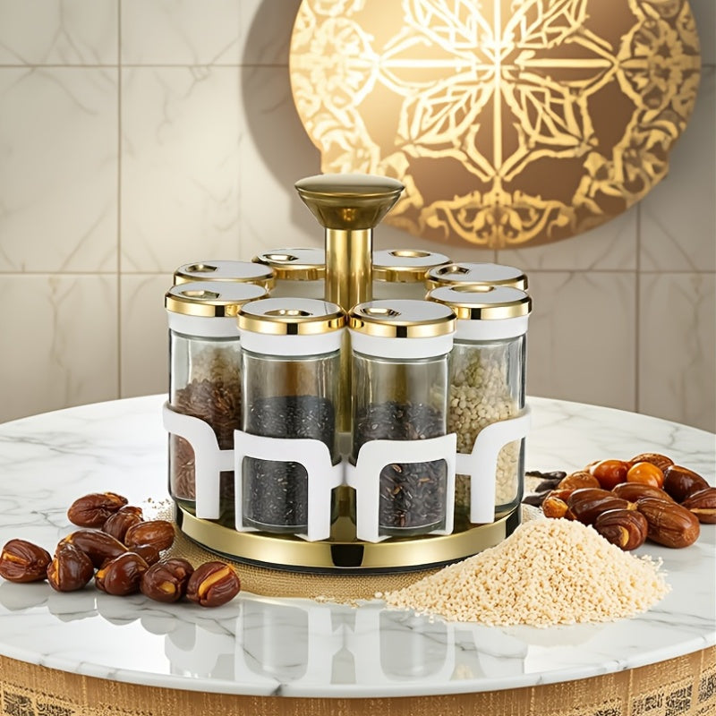 Clear Glass Rotating Multi-Hole Spice Jar Set (8-Piece)