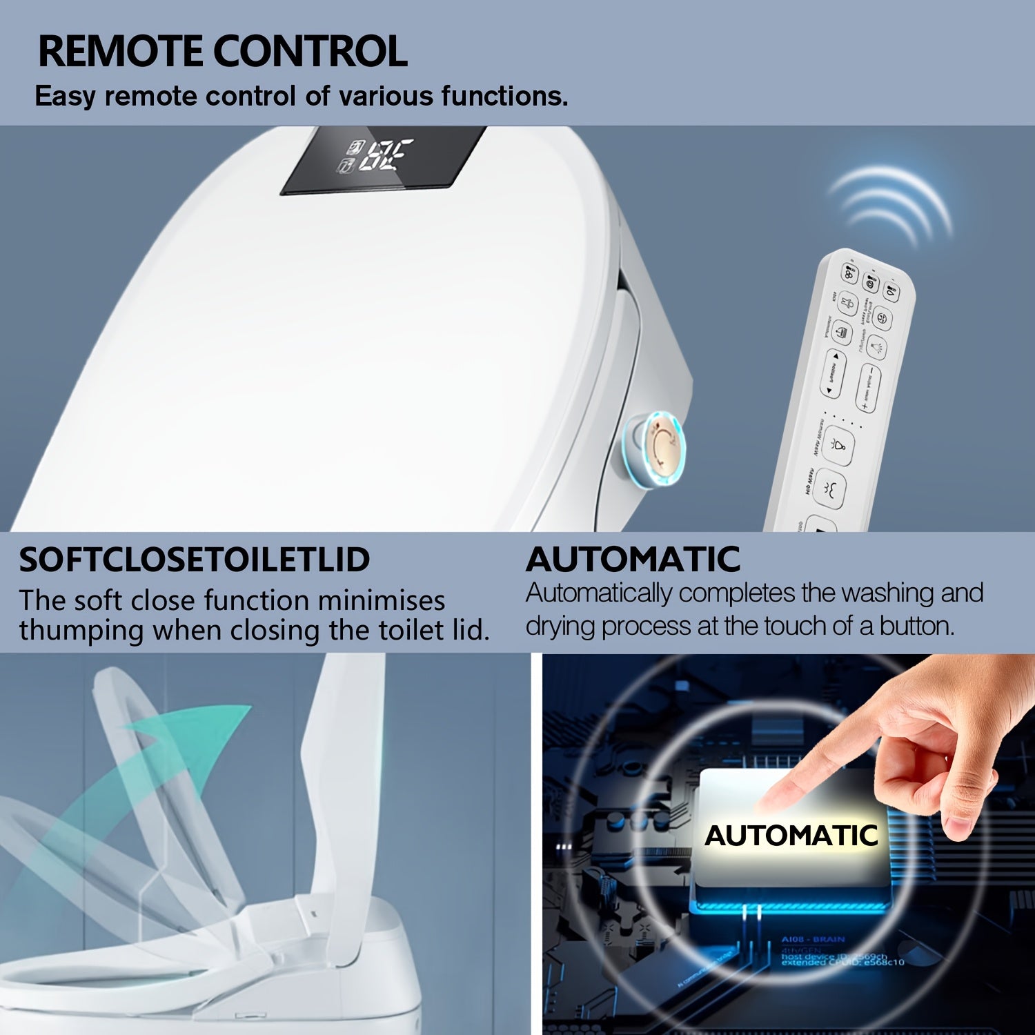 Warm Water & Heated Bidet Toilet Seat (Wireless Remote)
