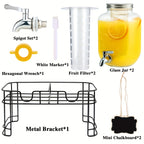 Glass Fruit Infuser & Ice Cylinder Beverage Dispenser (Set of 2, 1 Gallon)