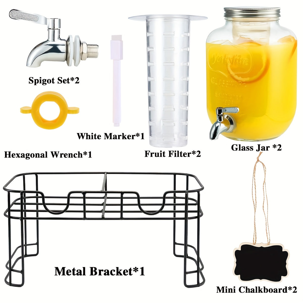 Glass Fruit Infuser & Ice Cylinder Beverage Dispenser (Set of 2, 1 Gallon)