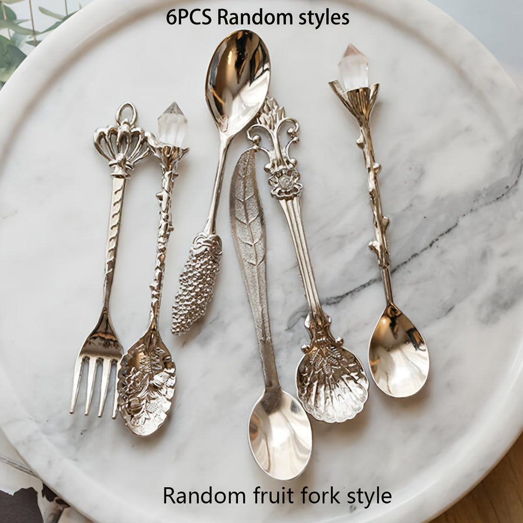 Vintage Carved Metal Dessert Spoon Set (6-Piece)
