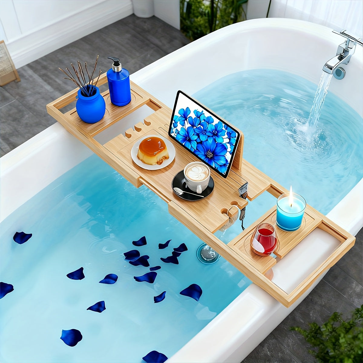 Retractable Bamboo Multi-Slot Bathtub Caddy