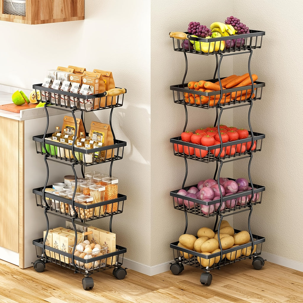 Stackable Metal Fruit & Veg Basket (4/5-Layer, Wheels)