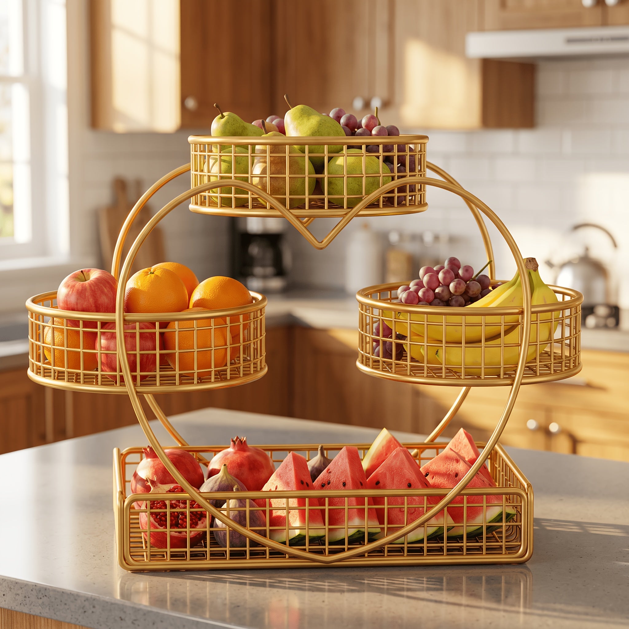 Heart-Shaped 3-Tier Metal Fruit Basket
