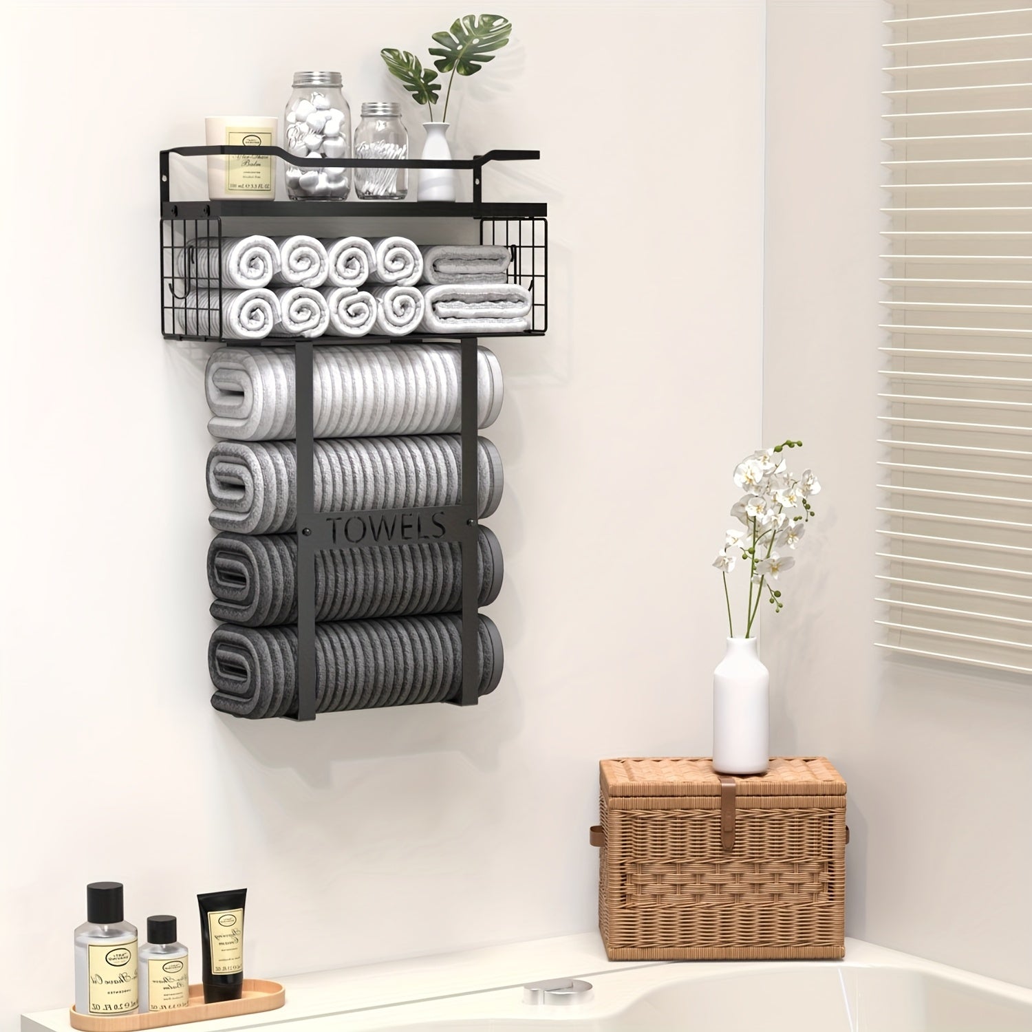 Space-Saving Carbon Steel Wall-Mounted Towel Rack