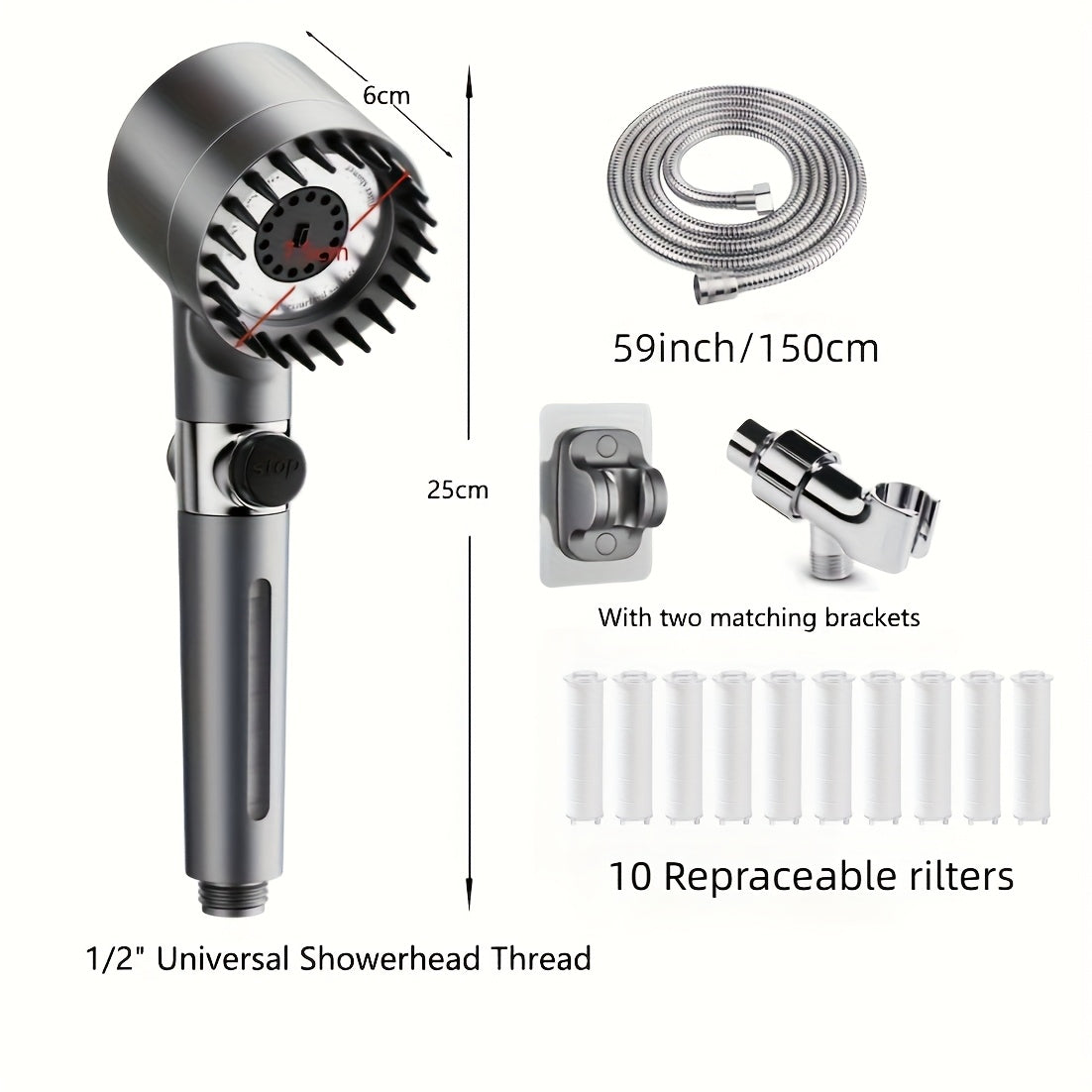 High-Pressure Ion Filter Handheld Shower Head (10 Replaceable Filters)