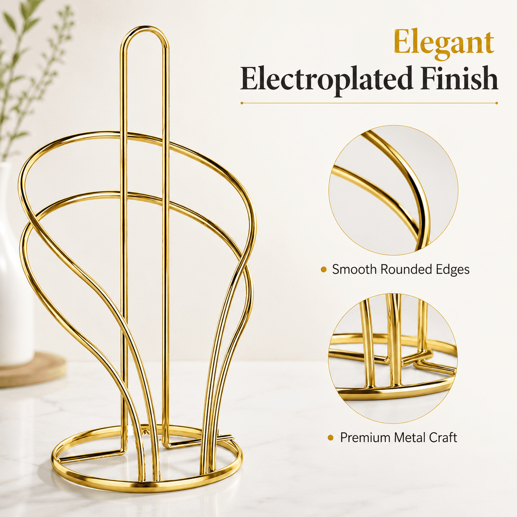 Stable Golden Metal Paper Towel & Cloth Holder (Countertop)
