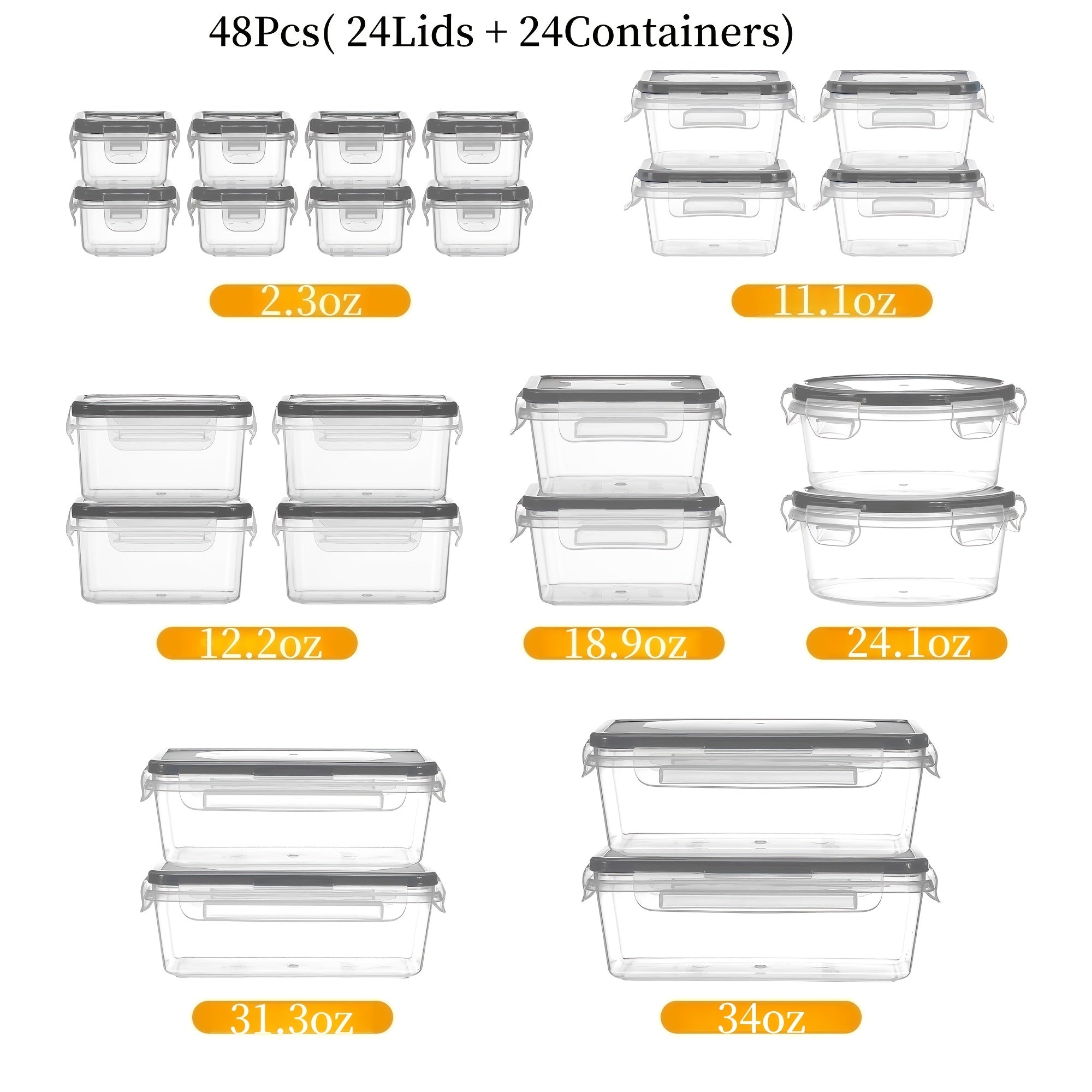 Airtight Latch & Microwave-Safe Food Storage Container Set (Set of 48)