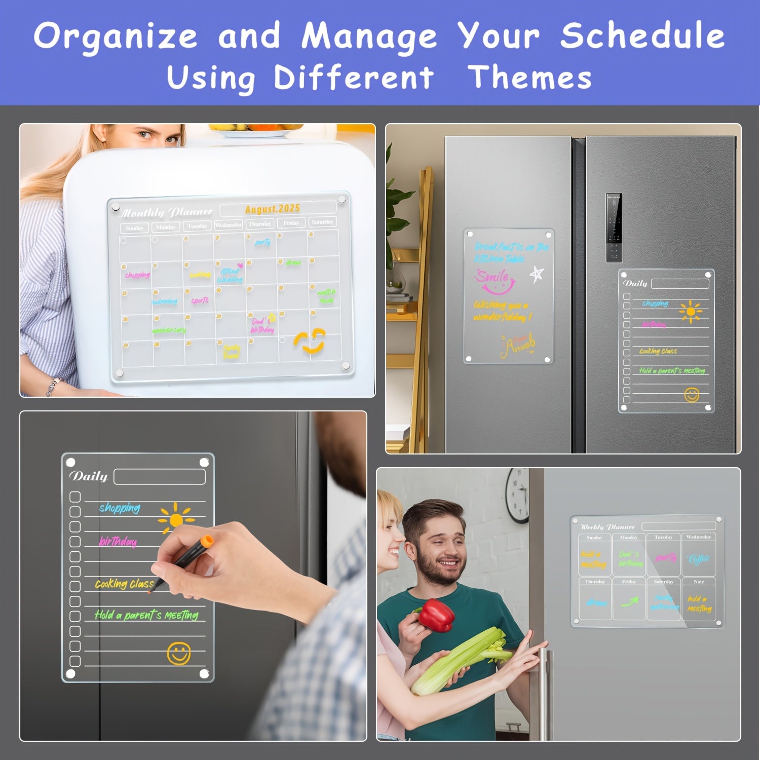 Clear Acrylic Magnetic Dry-Erase Fridge Calendar (With 6 Markers)