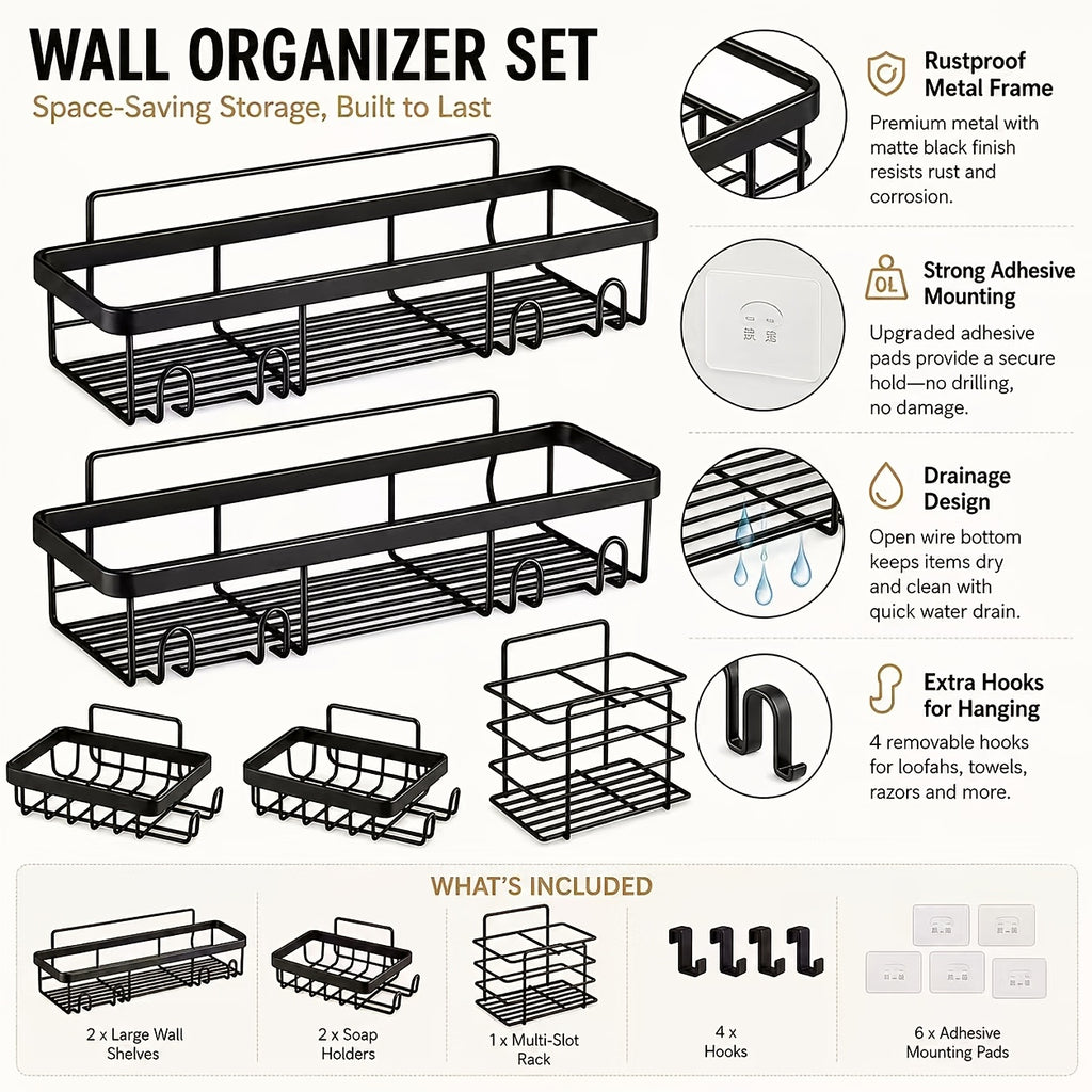 No-Drill Rustproof Stainless Steel Shower Caddy Set (5-Piece)